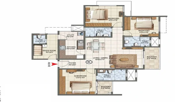 Purva Ocean Towers 5 BHK Floor Plan
